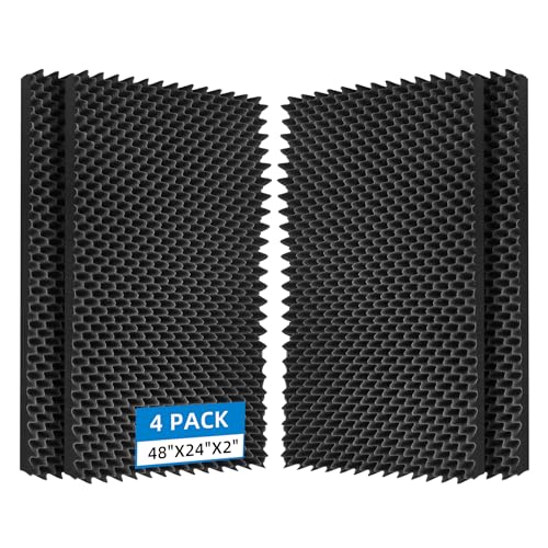 4 Pack Sound Proof Foam Panels |48"×24"×2" Quick-Recovery Soundproof Wall Panels | High Density Sound Dampening Panels for Home Studio (Black) - color: 4Pack Black