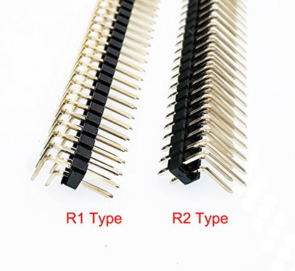 10pcs 2.54mm 0.1inch Male Pin Header 90D Right Angle 2X40P Through Hole Rohs 0.8U Gold-Plated Stackable Breakaway Electronic Male Header Connector (Double Row 2X40P 90D R2 Type)