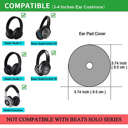 Earpads Sweater Cover Protectors with Stretchable Knit Fabric for Beats Studio 3/2 Bose QC35 25 15 Headphones and Other Headsets with 3-4 Inch Ear Cushions [ 2 Pairs ] (Black) - color: Black