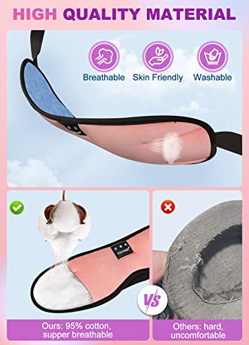 TOPOINT Sleep Mask Headphones Bluetooth 5.2 Wireless, Blackout Eye Mask for Women Men Sleeping Travel Meditation Gifts Cool Gadgets with Speakers Music,Microphone, Noise Canceling Ear Plugs, USB C - color: Pink, style: Ample Velvet