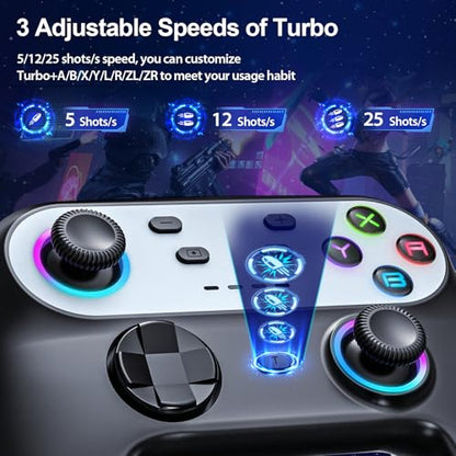 HUDOBBYE Switch Pro Controller Wireless for Switch/OLED/Lite Accessories, Wireless iOS Android Remote Gamepad, Wired PC Game Joystick, Switch Turbo Controller with Cool Led Light,Programmable - color: LED Black and Silvery