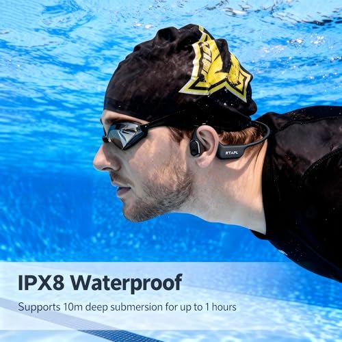 Bone Conduction Wireless Headphones - IP68 Waterproof, Open-Ear Design, Sweatproof Sports Headset for Swimming, Running, Fitness & Gym, Black