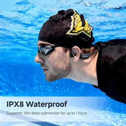 Bone Conduction Wireless Headphones - IP68 Waterproof, Open-Ear Design, Sweatproof Sports Headset for Swimming, Running, Fitness & Gym, Black
