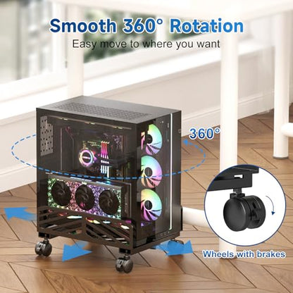 Suptek Computer Tower Stand,7.28 to 11.81 inch Wide Adjustable CPU Steel Rolling Stand,Under Desk or Floor Mobile CPU Stand Holder with Locking Caster Wheels,Gaming PC Holder, Black - style: PC Floor Mount
