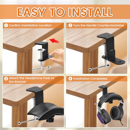 Headphone Hanger, PC Gaming Headset Stand Adjustable Clamp-On Headphone Hook Mount, Universal Fit for PC Accessories, Headphone Holder Under Desk
