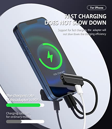3.5mm to Lightning Compatible for iPhone Splitter Headphone Adapter Audio Apple Dongle Jack AUX Adaptador para Earphone 2 in 1 Phone Earbud and Charge Charger 13 12 11 Pro Max Mini Xs Se 7 X 8 Plus