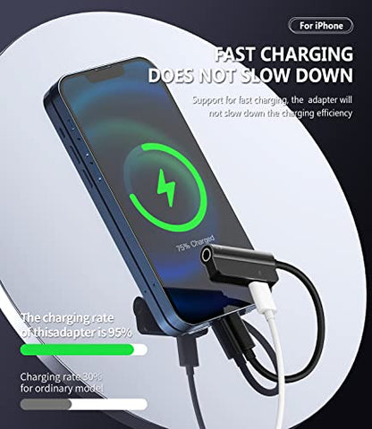 3.5mm to Lightning Compatible for iPhone Splitter Headphone Adapter Audio Apple Dongle Jack AUX Adaptador para Earphone 2 in 1 Phone Earbud and Charge Charger 13 12 11 Pro Max Mini Xs Se 7 X 8 Plus