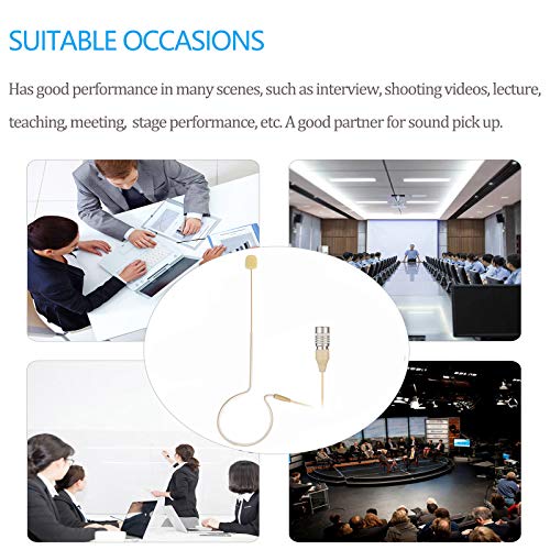 Headset Headworn Microphone - Hirose 4 Pin Plug Head Microphone for Audio Technica Wireless System & Bodypack Transmitter – Beige Single Earhook Omnidirectional Headset Head Mic