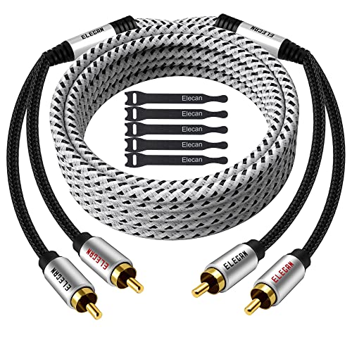 Premium RCA Cable 15 Ft (Hi-Fi Sound-16 AWG-Shielded) 2 RCA Male to 2 RCA Male Stereo Audio Cable, Gold Plated-Aluminum Alloy Shell-Pure Copper-Braided RCA Cord for Home Theater Speakers + Ties - size: 15FT