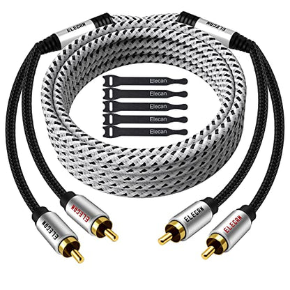 Premium RCA Cable 15 Ft (Hi-Fi Sound-16 AWG-Shielded) 2 RCA Male to 2 RCA Male Stereo Audio Cable, Gold Plated-Aluminum Alloy Shell-Pure Copper-Braided RCA Cord for Home Theater Speakers + Ties - size: 15FT