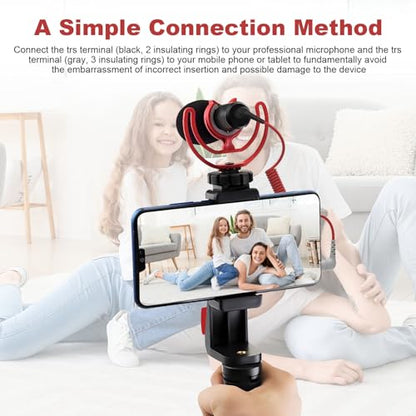 Alitutumao TRS to TRRS Adapter Cable, 3.5mm Scalable Patch Cord Wire (Red) - Compatible with Rode SC7/VideoMicro Go II/VideoMicro NTG Microphones, Fits iPhone, Smartphones and Tablets
