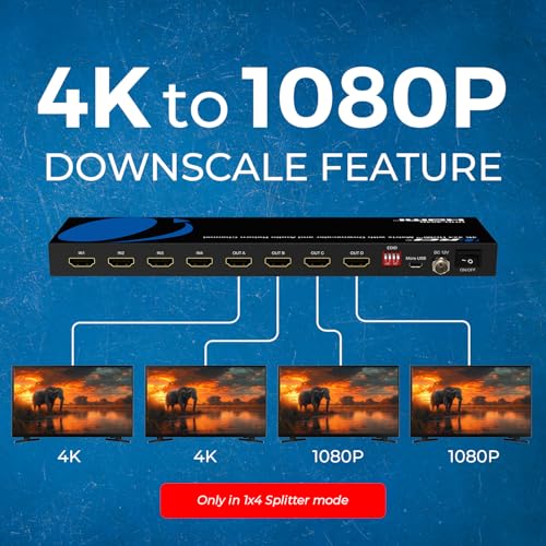 OREI 4x4 HDMI Matrix Switch 4K Downscale, ARC, Audio Extraction, HDCP 2.2 - size: 4x4