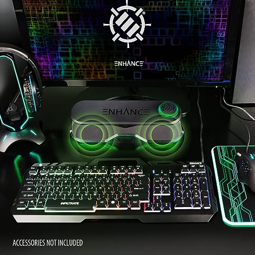 ENHANCE SB1 High Excursion Computer Soundbar - USB Powered Computer Speaker, Under Monitor Speaker with 10W Peak, LED Volume Control Knob, Headset Pass Through, Gaming Soundbar for PC - color: Green
