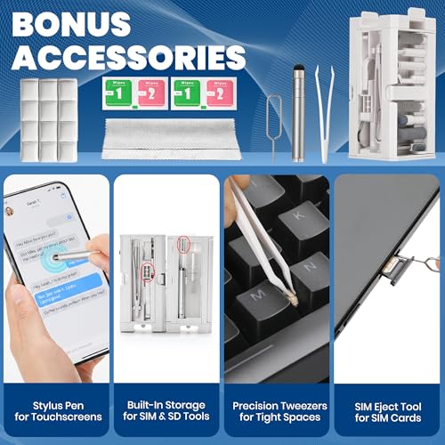 Phone Cleaning Kit (57PCS), iPhone Cleaning Kit, Airbud Cleaning Kit for AirPods, Keyboard Cleaning Kit, Charging Port Cleaner for Apple Lightning/Android USB-C (White, with 10 Mini Brush) - color: White (57PCS)