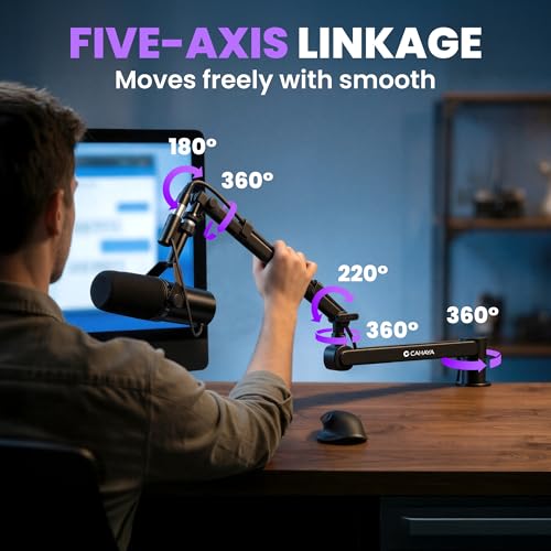 CAHAYA Desk Mount Mic Arm, Low Profile Boom Stand for Streaming, Black