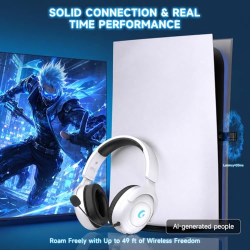 AOC Wireless Gaming Headset for PS5, 2.4GHz Gaming Headphone with Mic | 45H Playtime, Immersive Surround Sound, Noise Cancelling Game Headset for PS5, PC & Switch, Xbox with 3.5mm Cable - White