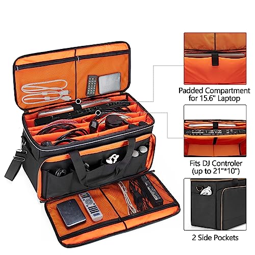 Trunab Large Travel DJ Cable File Bag with Inner Detachable Divider | with Padded Compartment for 15.6” Laptop, Cable Organizer Bag for Cords, Sound Equipment, DJ Gear, Musician Accessories