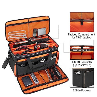 Trunab Large Travel DJ Cable File Bag with Inner Detachable Divider | with Padded Compartment for 15.6” Laptop, Cable Organizer Bag for Cords, Sound Equipment, DJ Gear, Musician Accessories