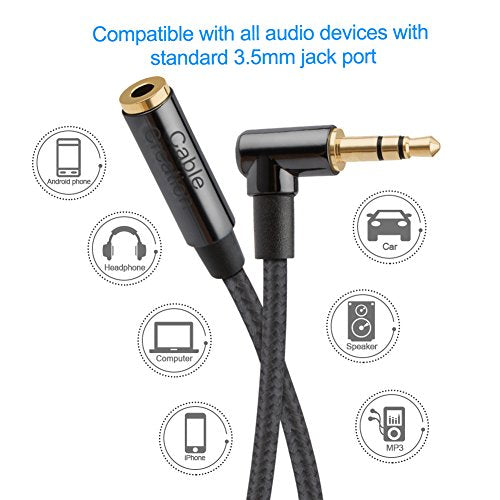 CableCreation 3.5mm Headphone Extension Cable 3FT/0.9M, Audio Stereo Cable | Right Angle Male to Female Aux Stereo Cord with Silver-Plating Copper for iPhones, iPad, Beats, PS4 Headset, Home/Car Stereos - size: 3 Feet