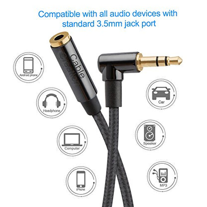 CableCreation 3.5mm Headphone Extension Cable 3FT/0.9M, Audio Stereo Cable | Right Angle Male to Female Aux Stereo Cord with Silver-Plating Copper for iPhones, iPad, Beats, PS4 Headset, Home/Car Stereos - size: 3 Feet