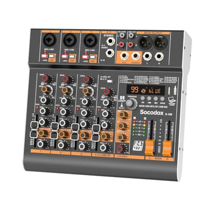 5 Channel Audio Mixer with Bluetooth & 99 DSP Effects for Streaming | 48V Phantom, 3-Band EQ, USB Rec, Stereo Inputs, Low Noise, Gain Control,Headphone Jack for Podcast, Church, Karaoke, Live