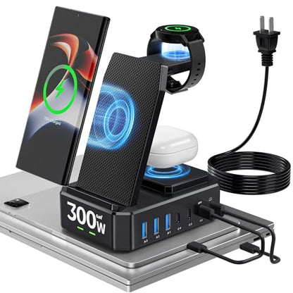 Wireless Charger for Samsung,zutspzss 300W 10 in 1 Wireless | Charging Station,65W USB C Charging Stand for Samsung S25 Ultra/S24/S23,Galaxy Watch Ultra,Galaxy Buds(Not for Apple Watch) - color: black