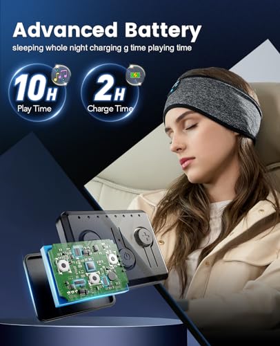 Perytong Sleep Headphones Wireless, Bluetooth Sports Headband Headphones with Ultra-Thin HD Stereo Speakers Perfect for Sleeping,Workout,Jogging,Yoga,Insomnia, Air Travel, Meditation (BlackGrey) - color: BlackGrey