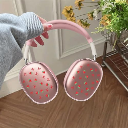 Pink Cherry Strawberry Clear Case for Airpods Max Headphones Cute Fruit Soft TPU Ear Cups Cover Anti-Scratch Silicone Ear Pad Protective Case Lovely Headband Cover for Apple Airpods Max - color: Bow strawberry 06