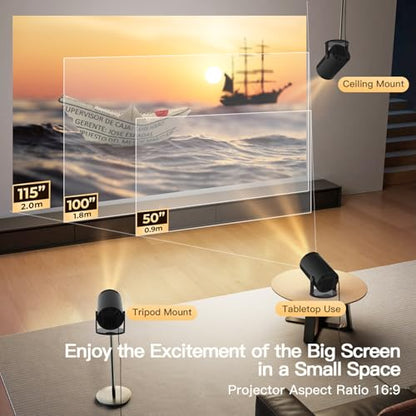 [Built-in Apps] Mini Projector 4K Supported, Android TV OS & Phone Remote - color: Black