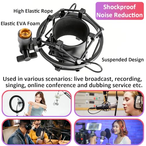 58-63mm Microphone Shock Mount Anti Vibration Mic Suspension Mount - color: Black, size: For 58mm-63mm Diameter