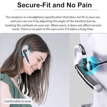 Wireless Headset Business Earpiece Built-in Mic Noise Cancelling Headphone 5.3 Handsfree Sports Earphone for Android iOS Driving Trucker Driver Business Office - color: Black with silver