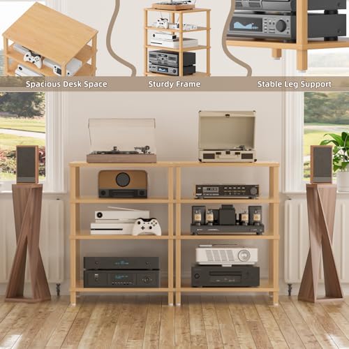 4-Tier AV Media Player Stand, Natural Stereo Cabinet, Modern Audio Shelf, Wooden TV Stand,Game Console Shelf, Multifunctional Entertainment Center, Suitable for Home, Conference Room - color: Natural, size: 4 Tier