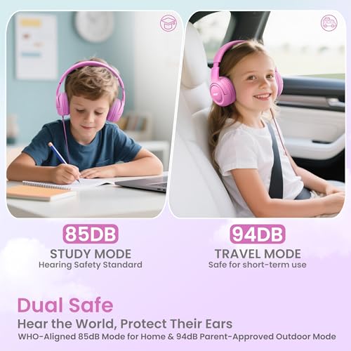 Acer Kids Headphones for School, 85-94dB Limiter, 3.5mm Jack, w/Mic HK03 | Foldable Wired Over Ear Headphones, for Toddler School/Travel/iPad/Tablet, Pink-Gradient - color: Pink Gradient
