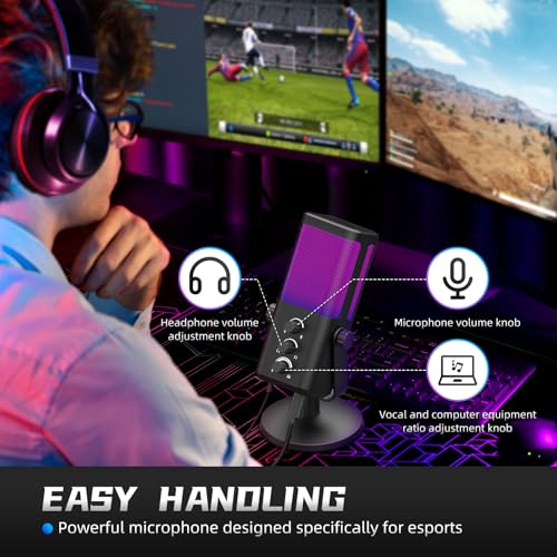 XTUGA M7 Dynamic Microphone for Gaming Streaming with RGB Light,Computer Condenser Mic Noise Reduction Real-Time Monitoring for Podcast,Studio,PC,PS5,Mac,YouTube