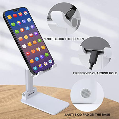 Cute Dog Wearing Headphones Phone Stand Portable Travel, Phone Holder for Desk Compatible with iPhone 17/16/15 Pro Max Air, Cell Phone Stand Adjustable Office Accessories - color: white-style