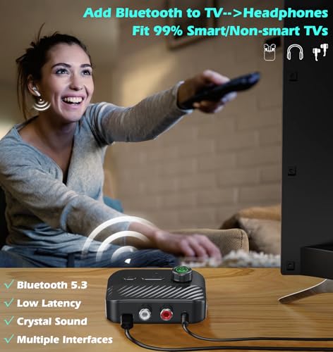 Bluetooth Transmitter for TV to Headphone/Speakers | RCA to Bluetooth Transmitter Receiver Music Control, Bluetooth Audio Transmitter Support USB Flash Drive/TF Card KAIY