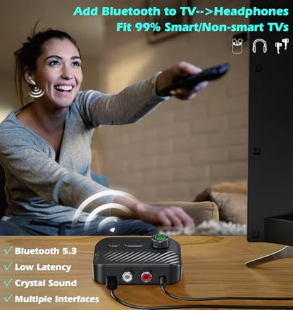 Bluetooth Transmitter for TV to Headphone/Speakers | RCA to Bluetooth Transmitter Receiver Music Control, Bluetooth Audio Transmitter Support USB Flash Drive/TF Card KAIY