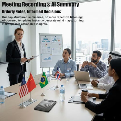 MMQ AI Voice Recorder with Real-Time Interpreter, AI Transcription, Summarize, 120+ Languages, Note Taker and Live Translation for Calls and Meetings, Ultra-Slim, APP Control, Case Included