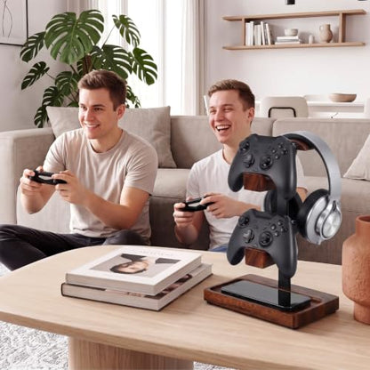 Headphone Stand with Controller Holder, Deep Walnut - color: Deep Walnut