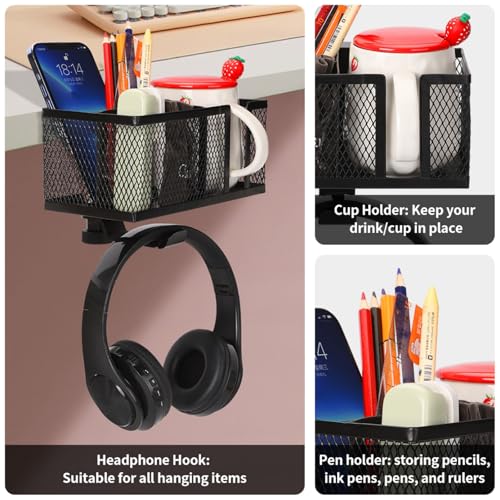 Multifunctional Clamp On Cup Holder Headsets Hanger Organizers for Drinks Phones Headphones Bags with AntiSpill Design - color: White