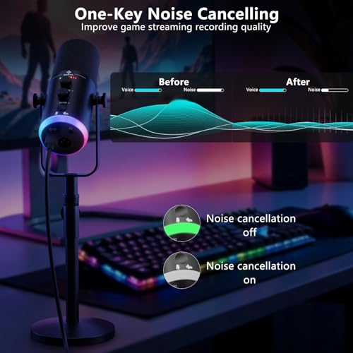 Podcast Microphone,USB/XLR Dynamic Mic,RGB Light,Mute‑Button,Stand,TX2