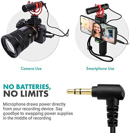 Movo VXR10-PRO External Video Microphone for USB-C Smartphone/Camera with Rycote Lyre Shock Mount - Compact Shotgun Mic and Accessories Compatible with Androids/DSLR Cameras - Battery-Free DSLR Mic