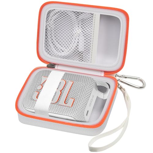 Speaker Case for JBL Go 5/4/3, Case Only | Hard Case, Mesh Pocket for Charging Cable, Compact Travel Carry, Speaker Not Included, White - color: White