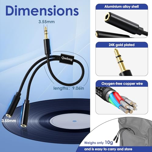 2Pcs Headphone Splitter, Dual Headphone Nylon Braided Extension Cable, Hi-Fi Audios Stereo Y Splitter 3.5mm 2 Female 1 Male, Suitable for Phones, PS4, Amplifiers, Smartphones, Tablets,etc.