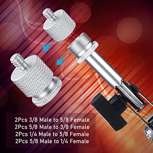 8 Pcs Mic Stand Adapter 5/8 Female to 3/8 Male, 3/8 Female to 5/8 Male, 5/8 to 1/4 and 1/4 to 5/8 Screw Mic Thread Adapter Set for Microphone(Silver) - color: Silver