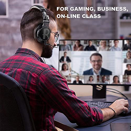 Prosonic DJ2XG Headsets with Boom Mic, Wired Over Ear Headphones for Business Meeting, Skype Zoom, PC Gaming ,PS4, Xbox One, Discord, Podcast, Headset with SharePort & Volume Control (Blue)