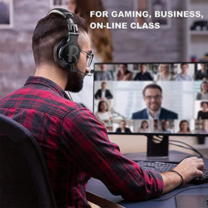 Prosonic DJ2XG Headsets with Boom Mic, Wired Over Ear Headphones for Business Meeting, Skype Zoom, PC Gaming ,PS4, Xbox One, Discord, Podcast, Headset with SharePort & Volume Control (Blue)