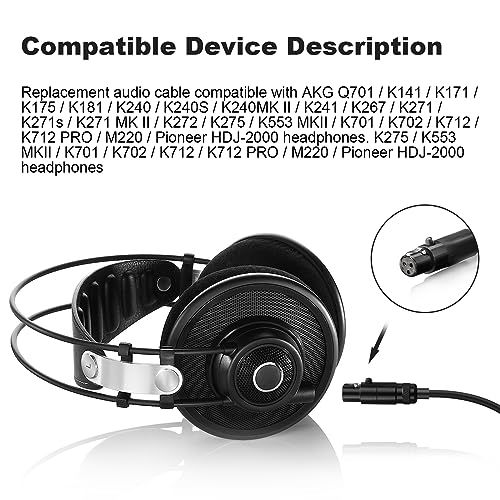 K702 Cable Compatible with AKG Q701 K712 K702 K701 K275 K271 K271S K241 K240 K240S K181 K175 K171 K141 M220 Pioneer HDJ-2000 Headphones, Coiled Aux Cord with 6.35mm Adapter 5ft to 10ft