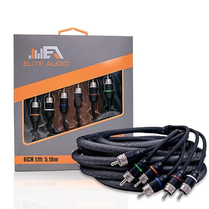 Premium Series 17ft. 6-Channel Car Audio RCA Cable – Double Shielded, Oxygen Free Copper, Noise Reducing Audio Cable for Amplifiers, Subwoofers, Speakers, and Processors – PRM617 - size: 17' (ft), style: 6-Channel