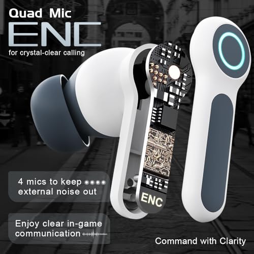 G07 Wireless Earbuds with RGB LED Light Gaming Earbuds with 40ms Low Latency Dual Game and Music Mode Earphones Wireless Headphones with 50 Hours Worktime IPX5 Waterproof (White Gray) - color: white gray